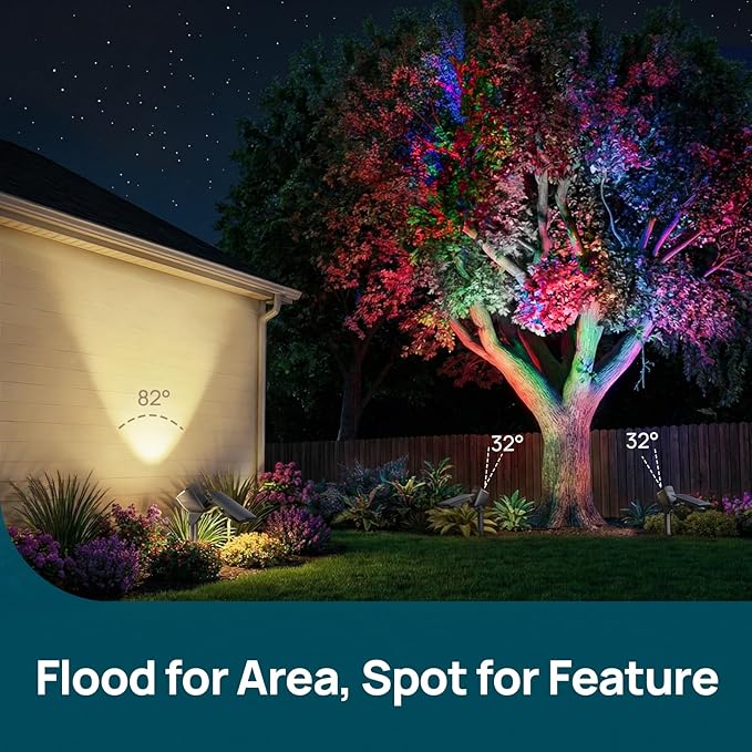 Linkind Smart Solar Lights Outdoor Waterproof SL6C, Dual-Ring Solar & USB Charging Solar Spotlights Outdoor Waterproof IP66, Color Changing Spot Light for Yard, Tree, Landscape, House, 1 Pack