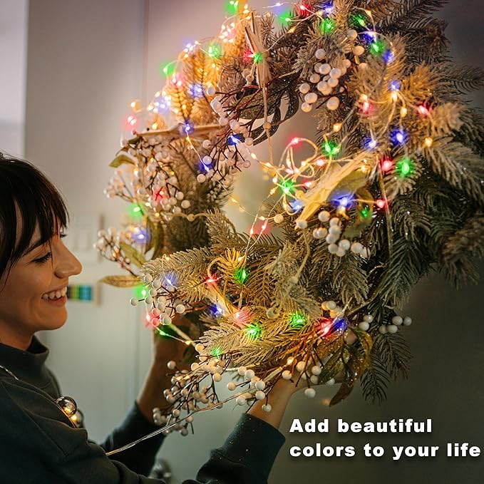 Christmas Multicolor Fairy Lights Battery Operated 4 Pack 16.4Ft 50 LEDs Silver Copper Wire Twinkle Lights for Halloween Bedroom Indoor Outdoor Wedding Dorm Parties Holiday Yard Decorations