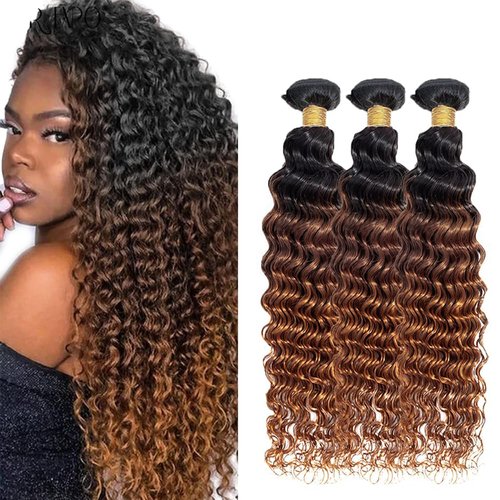 Giginger Bundles Human Hair T1B/4/30 Omber Deep Wave Human Hair Bundles 20 22 24 Inch Omber Black Chocolate Light Brown Unprocessed Quick Weave Soft Sewn In Hair Extensions for Black Women