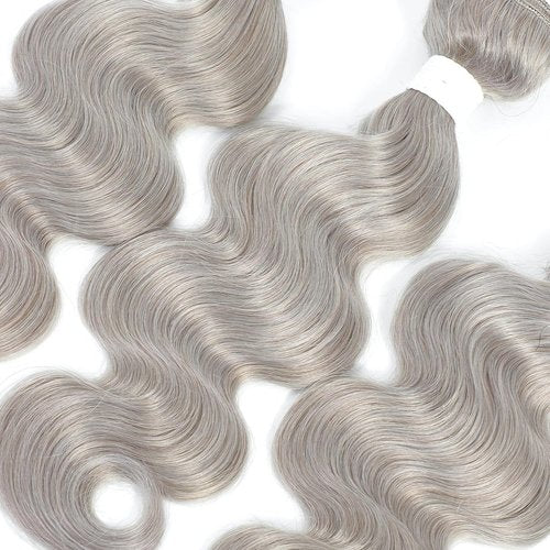 Giginger Bundles Human Sliver GREY 18 20 22 inch Body Wave Human Hair Bundles Unprocessed Quick Weave Soft Sewn In Hair Extensions for Black Women