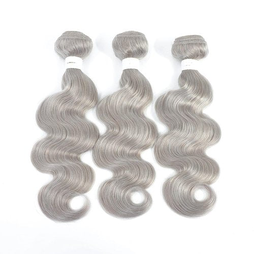Giginger Bundles Human Sliver GREY 20 22 24 inch Body Wave Human Hair Bundles Unprocessed Quick Weave Soft Sewn In Hair Extensions for Black Women