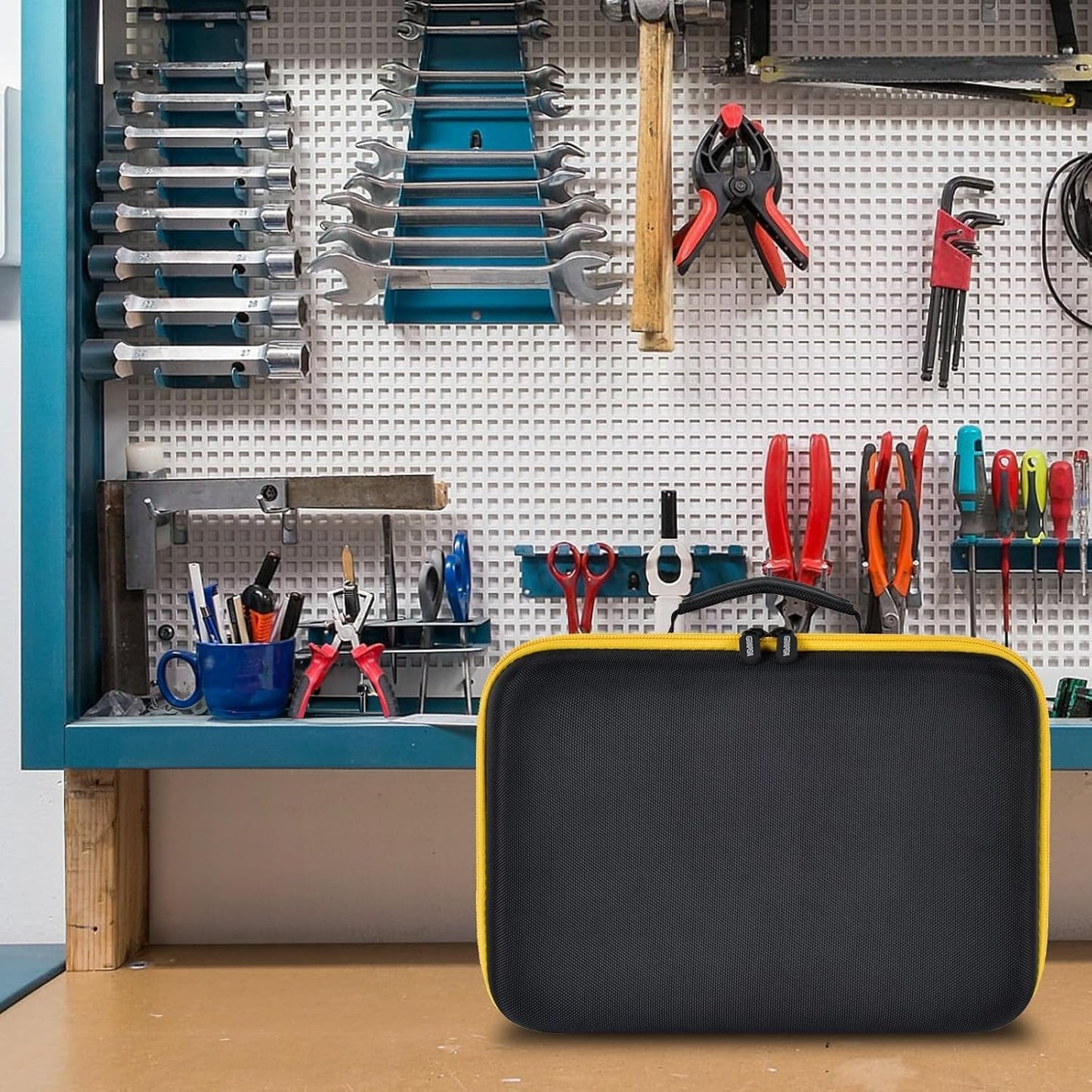 Hard Storage Tools Case, Store for DeWalt Drill Tools & Angle Grinder/for AstroAI Tire Inflator and More - 12"x8""x2"" with Mesh Pocket & Comfort Handle"