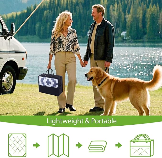 Smiry Waterproof Outdoor Rug 9x12 ft, Reversible Plastic Straw Patio Camping Rugs, Outdoor Indoor RV Mat Carpet for Patio, Outside Entry, Backyard, Deck, Bench, Picnic, Camper, White & Navy
