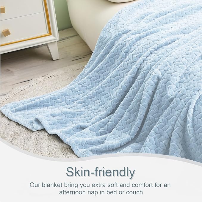 Exclusivo Mezcla Fleece Throw Blanket for Couch, 50x70 Inches Soft Cozy Jacquard Flannel Blankets, Lightweight Fuzzy Plush Warm Throws for Winter, Light Blue