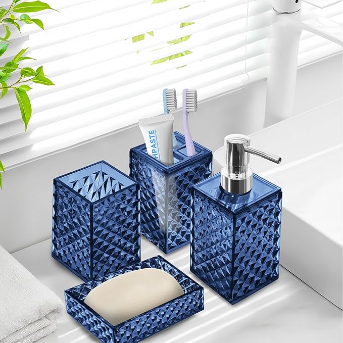 Bathroom Accessory Set, 5 PCS Blue Bathroom Accessories Sets Complete, Soap Dispenser, Toothbrush Holder, Soap Dish, Mouthwash Cup and Toilet Brush, Modern Bathroom Decor