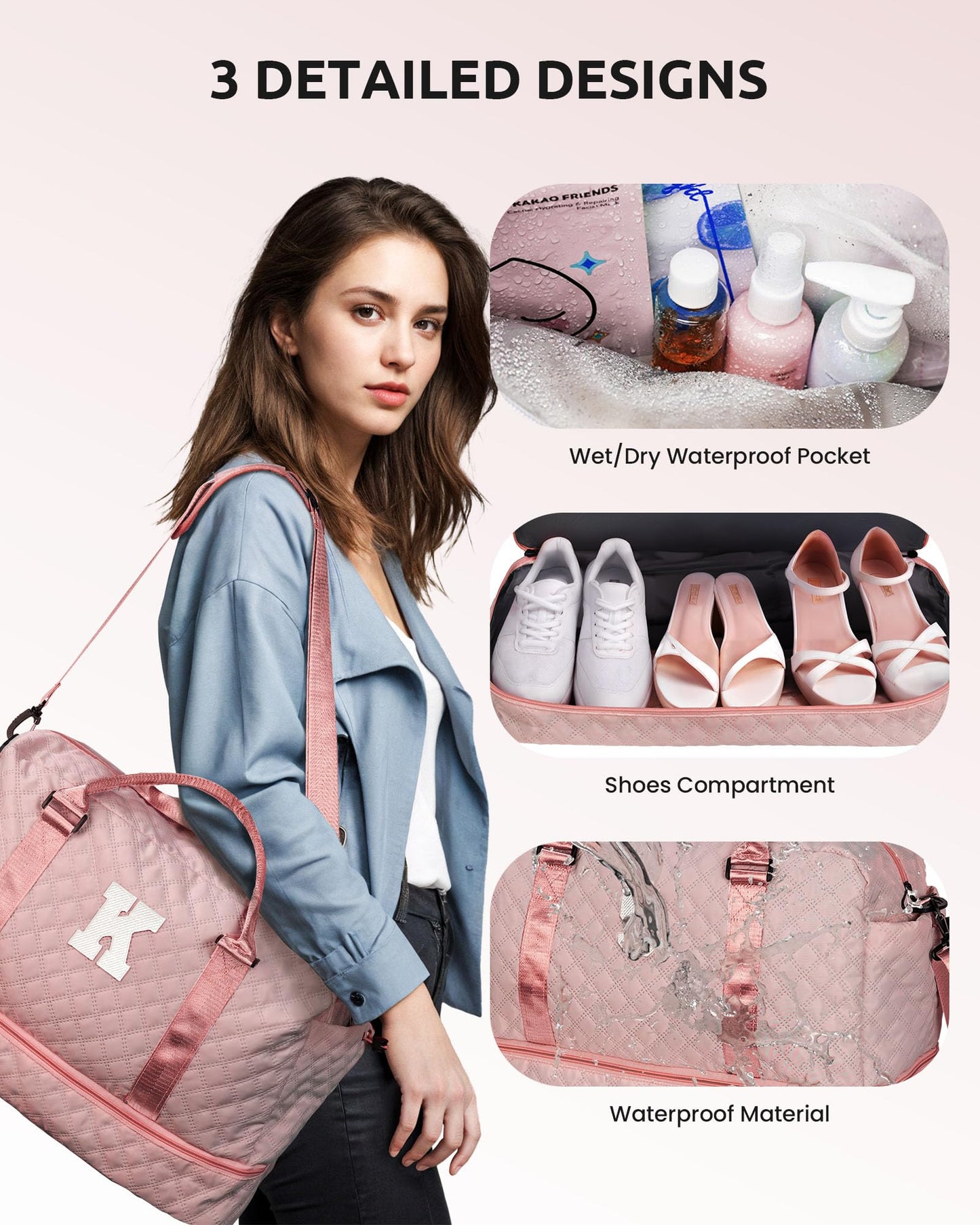 Vogewood Birthday Gifts-for Women-Initial Duffle Bag with Shoe Compartment, Personalized Weekender Bag, Monogram Overnight Bag, Letter Travel Bag with Makeup Bag，Friend Wife Birthday Gift (Letter C)