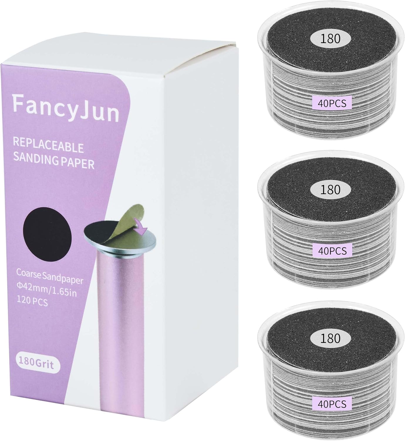 120PCS Fine 180 Grit Replaceable Sandpaper Discs for Electric Foot Callus Removers - 42mm Ultra-Soft Foot File Refills - Gentle Polishing & Baby-Smooth Finish