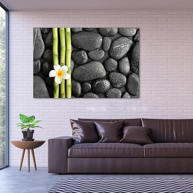 Zen Wall Art Decor, Modern Bathroom Zen Decor Wall Art, Canvas Wall Art for Spa Zen Room Decor, Green Bamboo Forest and Black Pebble Relaxing Art Prints for Office & Spa Wall Decor 32x48 Inches