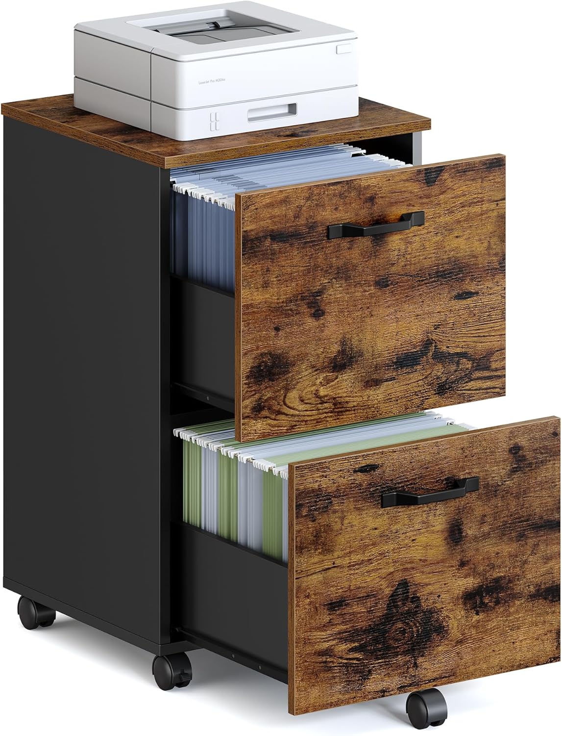 VASAGLE 2-Drawer File Cabinet, Small Rolling Filing Cabinet for Home Office, Printer Stand, for A4, Letter-Size Documents, 15.7 x 16.5 x 27.6 Inches, Rustic Brown and Ink Black UOFC040B01