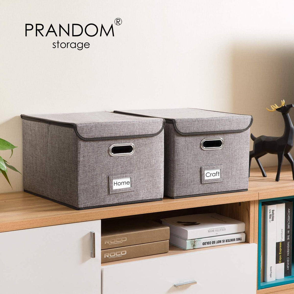 PRANDOM File Organizer Box - Set of 1 Collapsible Decorative Linen Filing Storage Hanging File Folders with Lids Office Cabinet Letter Size (15x12.2x10.75 inch)