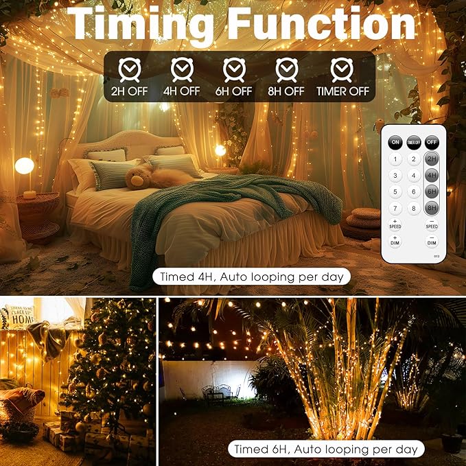 Fairy Lights Plug in 66FT 200 LED USB Twinkle Lights for Bedroom Copper Wire Lights with Remote and Timer 8 Modes, Waterproof String Lights for Dorm DIY Party Christmas Decoration（Warm White）