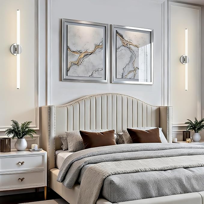 Dimmable LED Bathroom Vanity Lights 360° Full Lighting Bathroom Light Fixtures Over Mirror Vanity Light Bar Modern Wall Sconce 4000K for Bedroom Living Room Hardwired Chrome, 30 inch
