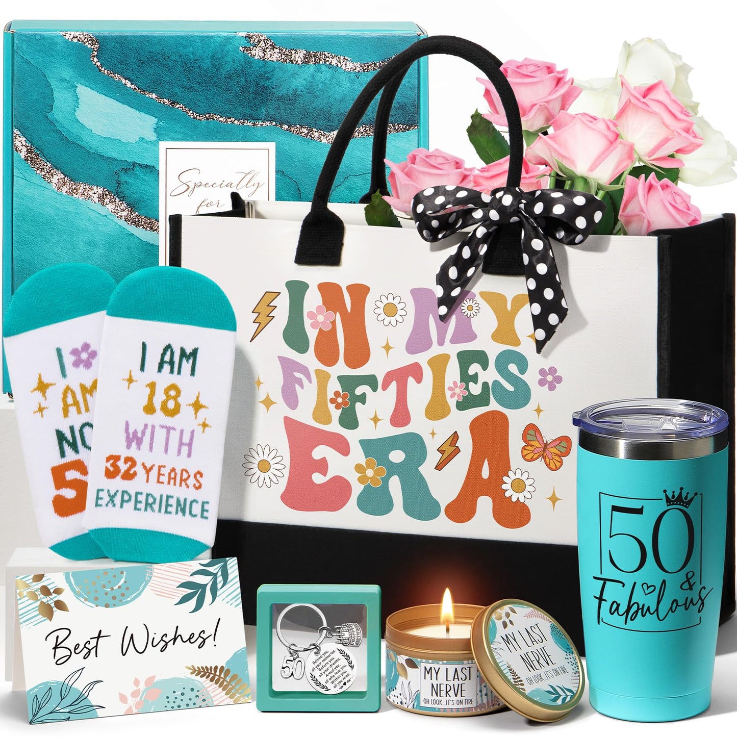 50th Birthday Gifts for Her, Fabulous 50th Birthday Gifts for Women, Cool Turning 50 Year Old Gifts 1975 Gifts, Unique Happy 50th Birthday Gifts Ideas for Her Mom Sister Friend Wife w/ Canvas Tote Bag