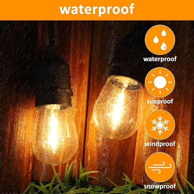 26 Ft LED Outdoor String Lights, Connectable Patio with 8Pcs Waterproof Vintage Edison Bulbs for Backyard, Balcony, Bistro Camping Outdoor Lighting