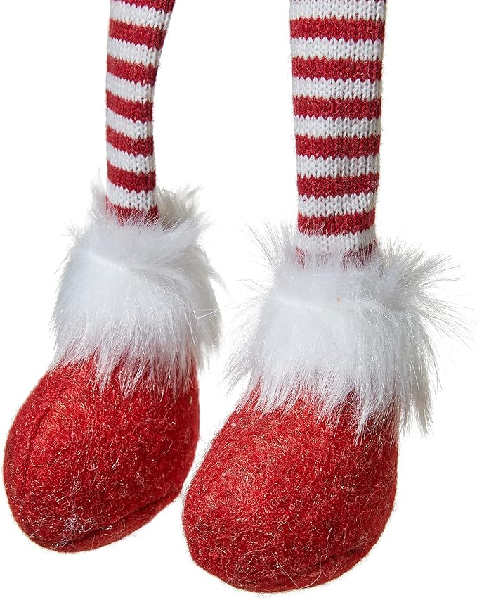 Glitzhome 28" H Fabric Gnome Christmas Decorations with Dangling Legs & Knitted Hat, Plush Gnome Elf Ornaments for Tabletop Party Holiday Decor