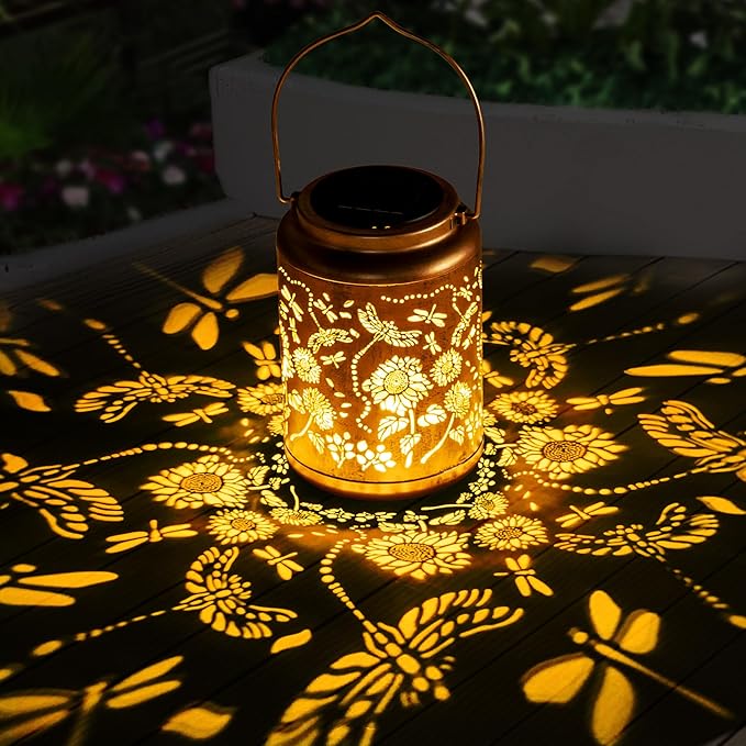 Birthday Gifts for Women Dragonfly Solar Lanterns Outdoor Waterproof, Hanging Metal Solar Lights Outdoor Decor for Party/Patio/Yard/Garden/Indoor
