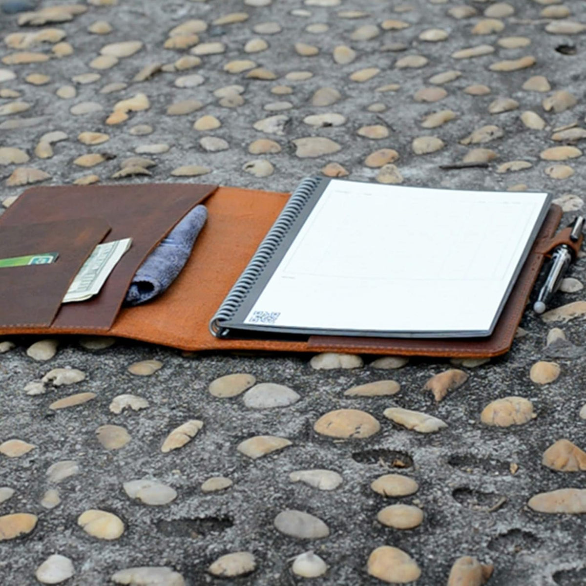JJNUSA Compatible with Rocketbook Cover Smart Business Genuine Leather Notebook Cover for Everlast, Fusion, Wave, Moleskin A5 with Pen Loop & Business Card Holder, Executive 6" x 8.8" Brown
