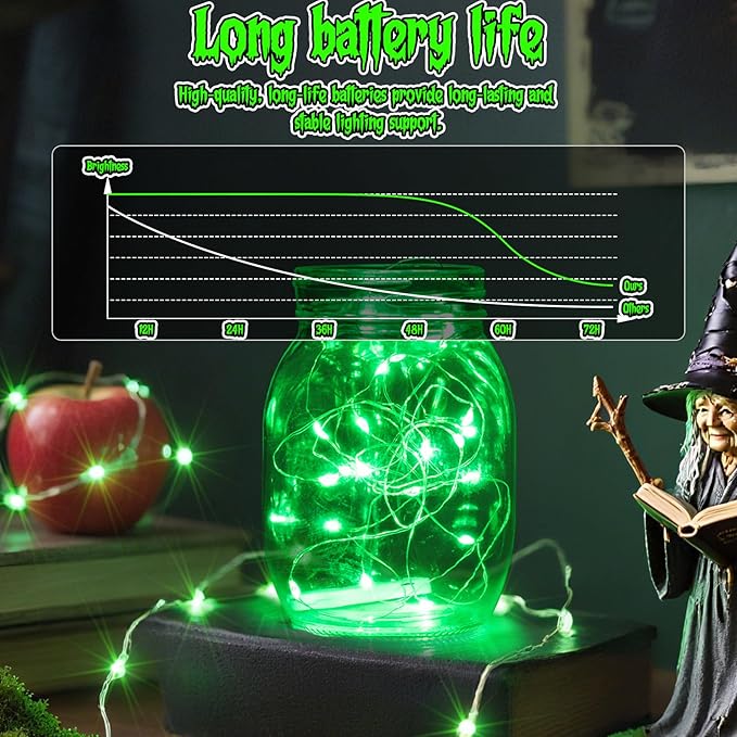 TingMiao Halloween Green Fairy Lights Battery Operate,7.2ft 20 LEDs String Lights Silver Copper Wire for Hallowen Christmas DIY Decoration Wedding Party (6 Pack)