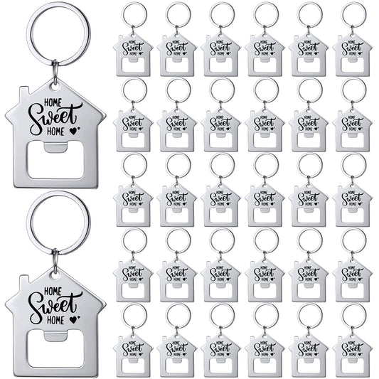Jingmore 30 Pcs New Home Keychains Bulk Estate Agent Gifts Guests Bottle Opener House Keyrings Housekeeping Gift Housewarming Favors