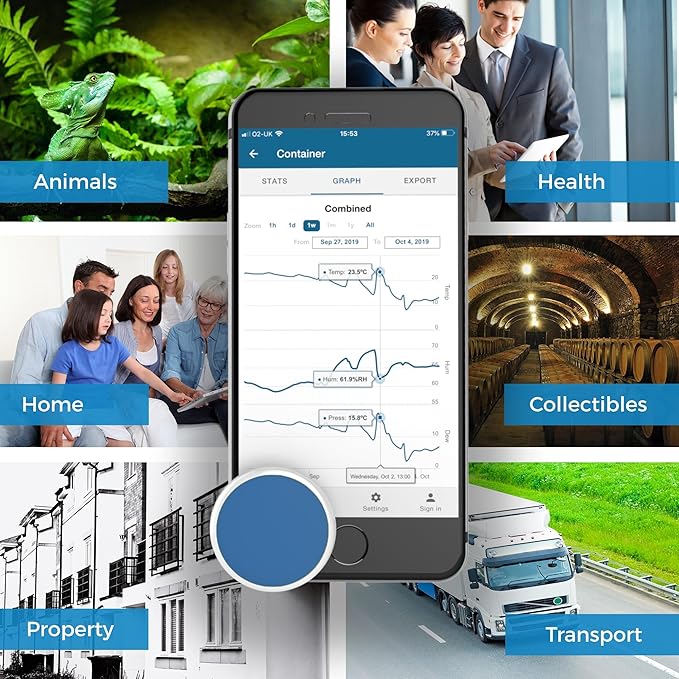 Bluetooth Compatible Thermometer, Hygrometer & Dew Point Sensor and Logger, Smart Temperature Humidity Monitor, Unlimited Phone Storage. Simple Data Export. Made in USA
