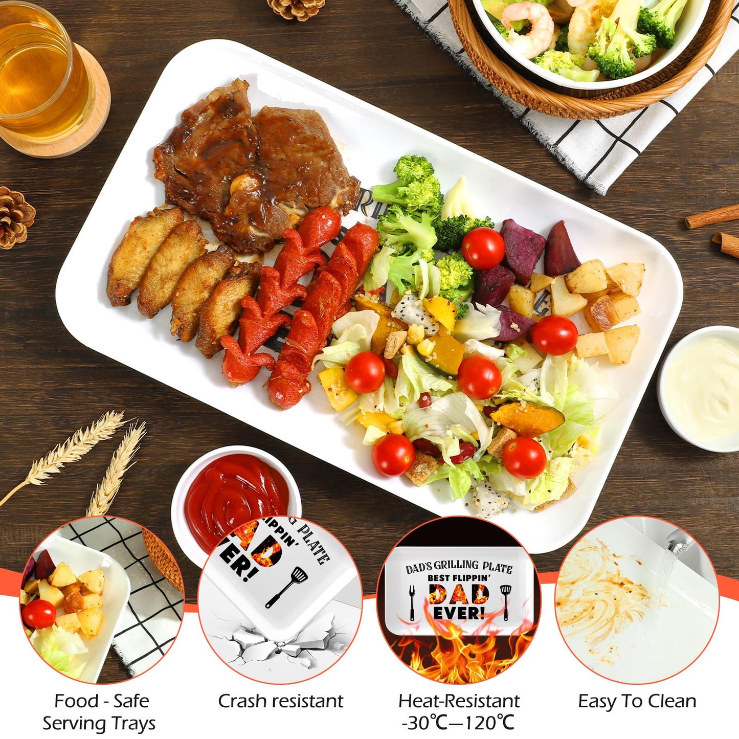 Fathers Day Dad Gifts from Daughter Son, Personalized Grilling Platter & Apron Set Birthday Gifts for Dad Papa Bonus Step Father in Law, Cool Grill BBQ Serving Tray Gift for Daddy Father's Day