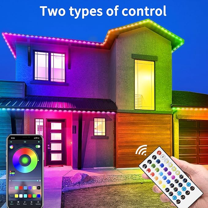 150ft permanent outdoor light, RGB outdoor eave lights with APP & Remote Control,Music synchronisation IP67 waterproof LED eave light,suitable for party, daily,Christmas,rooftop,garden,patio