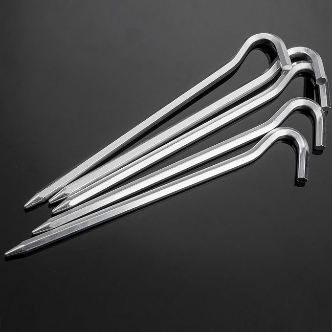 Tent Pegs - Aluminium Tent Stakes Pegs with Hook - 7’’ Hexagon Rod Stakes Nail Spike Garden Stakes Camping Pegs for Pitching Camping Tent, Canopies