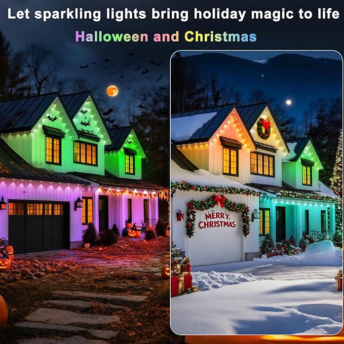 400FT Permanent Outdoor Lights, Smart RGB Eaves Lights with App/Remote Control, LED IP67 Waterproof Outdoor Lighting for Halloween Christmas Holidays Daily Party House Roof Lighting