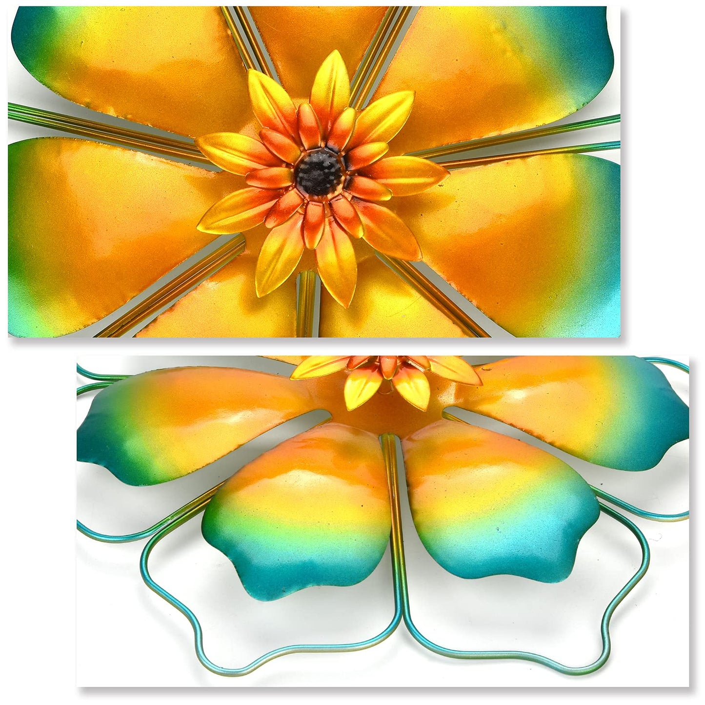 Metal Flowers Wall Decor Wire Framed Flower Metal Wall Art Decorations Hanging For Outdoor Porch Yard Garden,Blue 12x12 inches