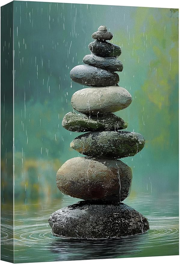 wall26 Canvas Print Wall Art Colorful Stacked Pebbles Vertical Zen Balance Photography Realism Rustic Colorful Multicolor for Living Room, Bedroom, Bathroom - 16"x24"