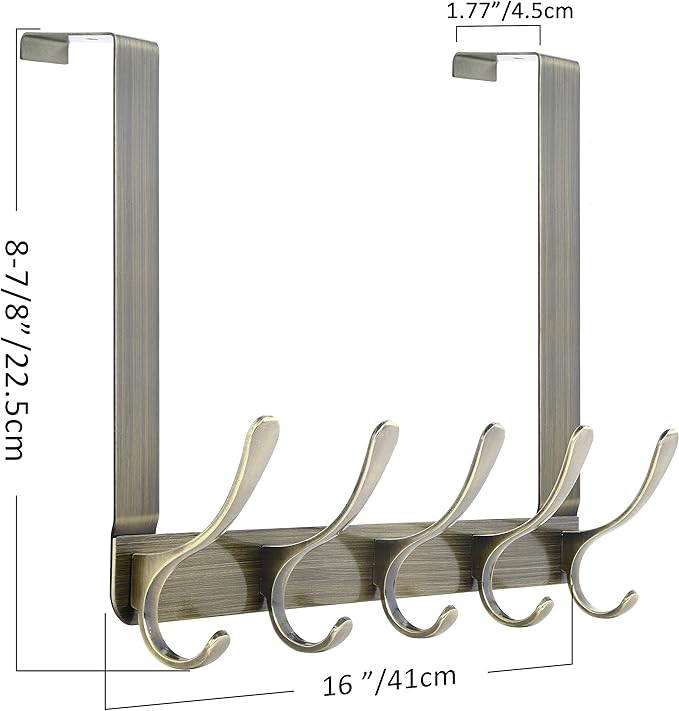 SKOLOO Over The Door Hook, Door Hanger Hooks for Hanging Clothes, Towels, Coats, Hats, Over The Door Towel Hook - Pack of 2, Bronze, Assembly Required