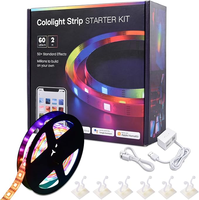 AW 6.6ft LED Strip Light Kit APP Control Music Sync Color Changing Wifi Smart 120 LEDs Ambient Lamp Compatible with Alexa & Google Assistant for Bedroom Gaming Room
