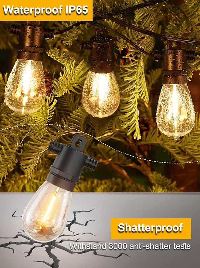 Svater Outdoor String Lights 150 FT, Patio Lights for Outside with Shatterproof Bulbs, IP65 Waterproof Commercial Grade LED Hanging Light for Backyard Bistro Market Cafe, Black