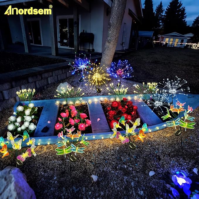 Anordsem Solar Lights Outdoor Decorative: Bendable Copper Wire with 120 LED Firework Beads - Waterproof DIY Warm Fun Decorating Yard Garden Patio - Christmas Gifts for Homeowner Over 30