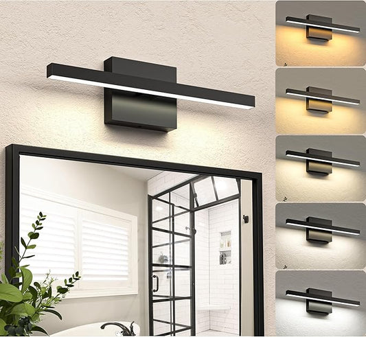 NIORSUN 15.7 inch Black Bathroom Vanity Light,12W 5CCT Dimmable LED Bathroom Lighting Fixtures Over Mirror, Modern Vanity Lights for Bathrooms Restroom Mirror- ETL Certified