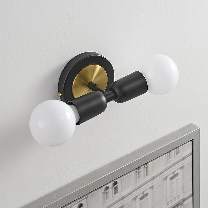 BRIGHTTIA Luna Duo 2 Light Wall Sconce - Mid Century Modern Fixture for Wall & Ceiling - Minimalist Edison Lamp for Hallway and Bathroom Vanity - Black & Gold (BW0026-2BG)