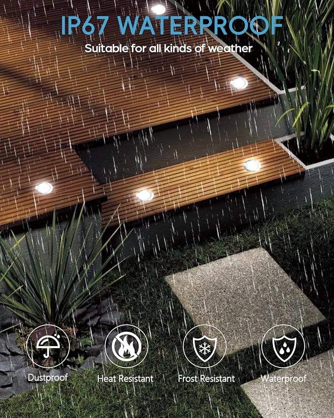 HIBOITEC Low Voltage Deck Lights Kit with Transformer Dimmable Timer and Photocell Sensor Outdoor Recessed LED Deck Lighting IP67 Waterproof 4000K for Stair Step Outdoor Garden Yard 22Pack