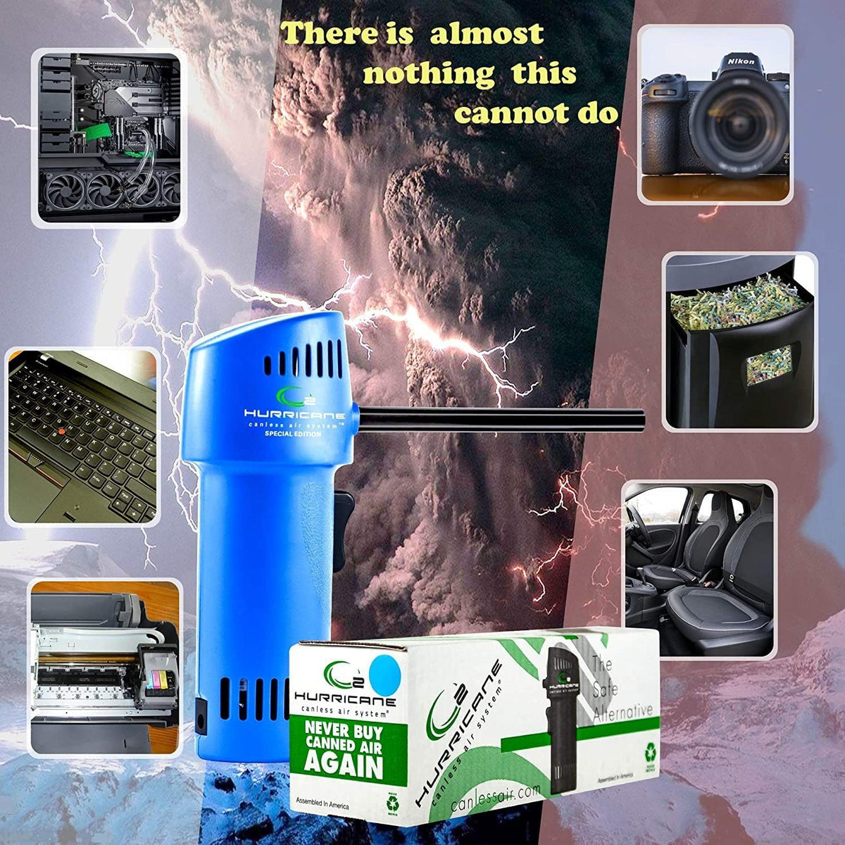 O2 Hurricane Compressed Air Duster – Powerful 200 MPH Cordless Compressed Air Cleaner, Rechargeable Mini Dust Fan Electric Blower for Computer, Keyboard, Electronics, Car Detailing Cleaning