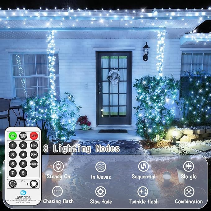 2 Pack Each 132 FT 400 LED Fairy Lights Plug In Christmas Lights Outdoor Decorations Waterproof String Lights with Timer 8 Modes Memory for Holiday Wedding Party Tree Wall Bedroom Garden-Cool White