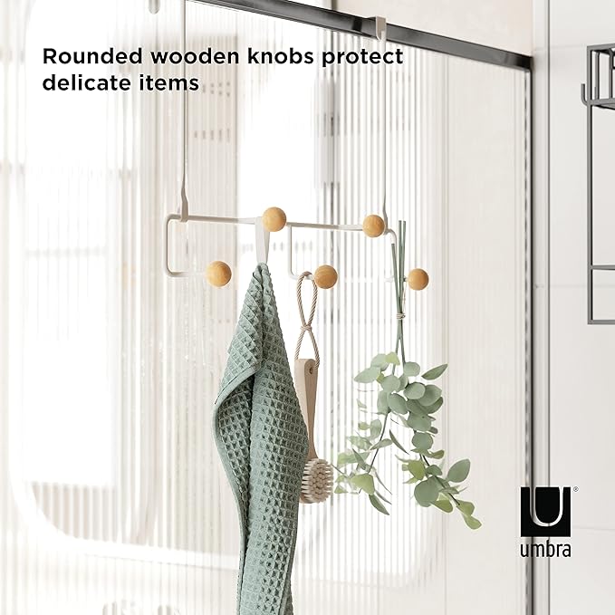 Umbra Estique Over The Door Coat Rack & Multi-Use Organizer, for Coats, Bags, Hats & More, Small, White/Natural