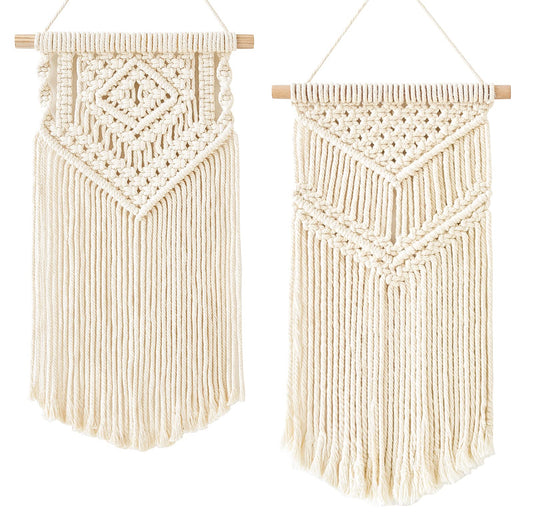 Dahey Small Macrame Wall Hanging 2 Pcs Woven Tapestry Wall Art Decor - Beautiful for Boho Home Bedroom Dorm College Classroom Decor, Apartment, Nursery, Party Decorations, 16.5" L x 10"" W and 17.5""x 10""W"