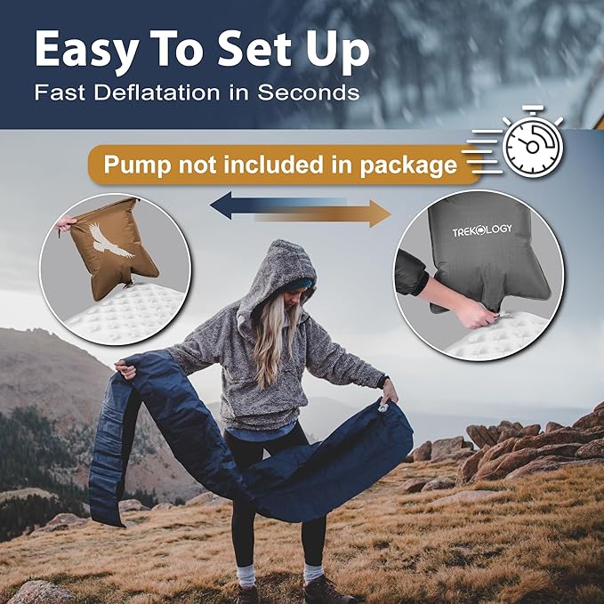 TREKOLOGY Camping Sleeping Pad – Ultra-Lightweight, 4" Thick Camping Mat with 7.2 R-Value for All Seasons – Compact, Durable & Waterproof – Ideal for Backpacking, Hiking, and Outdoor Adventures UL R7