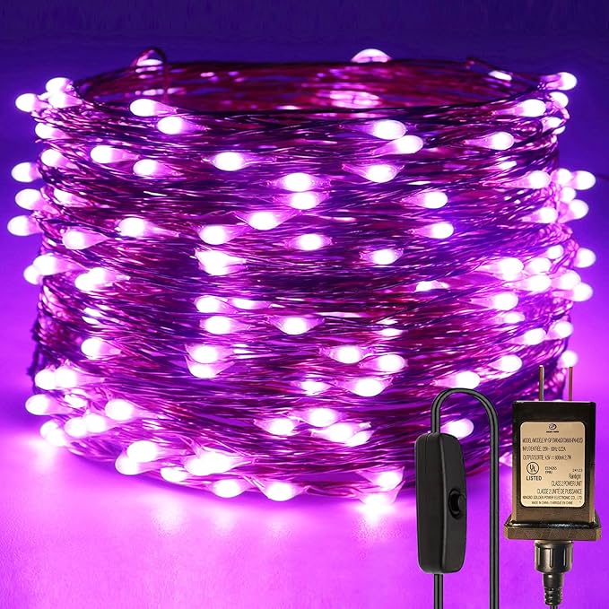 RUICHEN Plug in Fairy String Lights with Switch, Waterproof 66 Ft 200 LED Copper Wire Firefly Lights for Christmas, Parties, Wedding, Ceiling, Craft, Vases, Purple