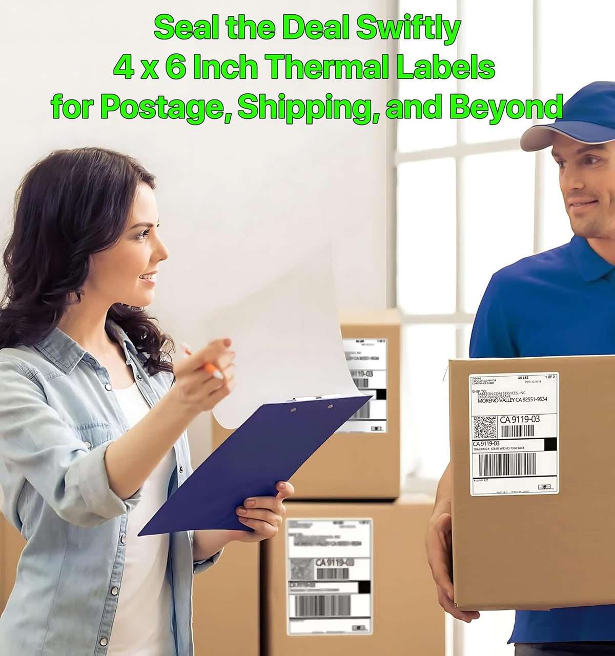 Fanfold [4 x 6 inch] x [1000 Labels] Thermal Stack Direct White Strong Adhesive Perforated Postage Shipping Printer Compatible with Zebra SNBC Epson Rollo (1000 Labels, Fanfold)