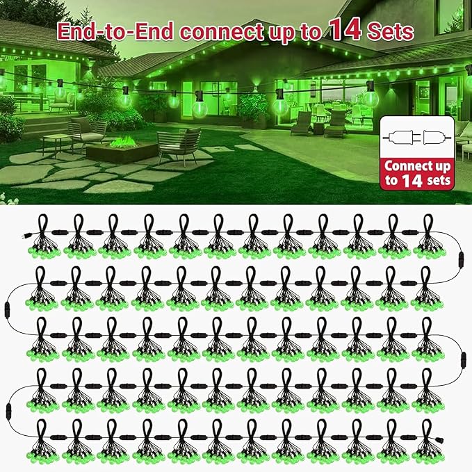 LAMPHOME 4Pack Green St. Patrick's Day LED Outdoor String Lights, 26Ft Patio Lights with 12+1 Edison Shatterproof Bulbs(1 Spare), Irish Theme Connectable Lights for Backyard Porch Party Outside Decor