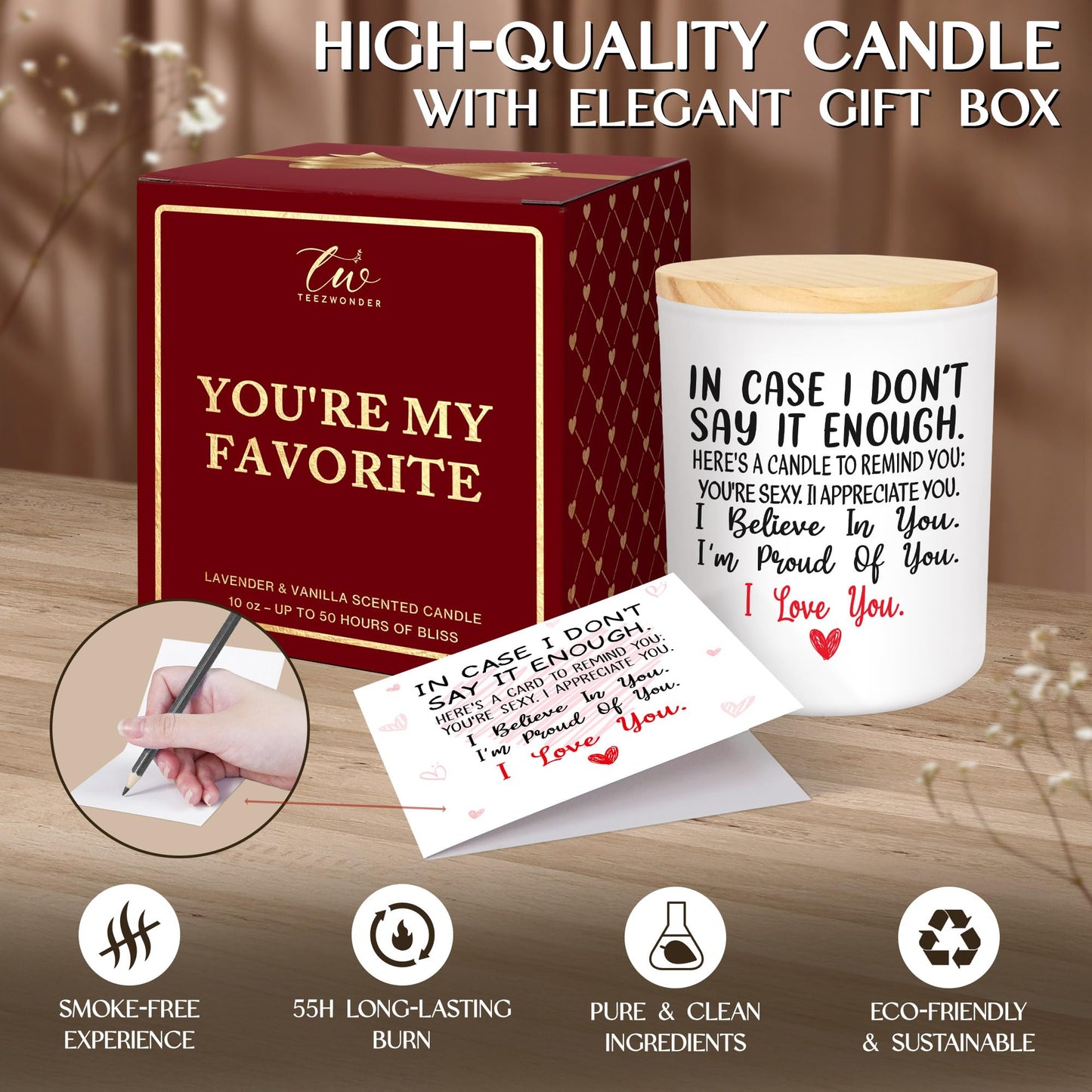 TEEZWONDER Gifts for Her Wife Women Girlfriend - Long Lasting Vanilla Lavender Candle 10 oz - Engagement Gifts for Her, Romantic Candles for Anniversary Wedding Gift, Husband Birthday Gift for Him