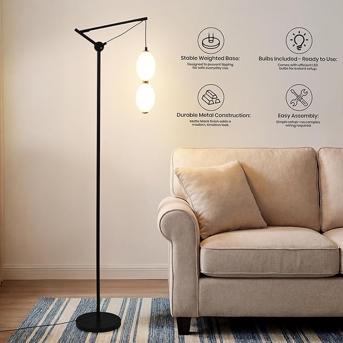 Modern Floor Lamp for Living Room, Standing Corner Lamp with Double Gourd Shade, Dimmable Color Changing Living Room Lamp with Built-in Light Source