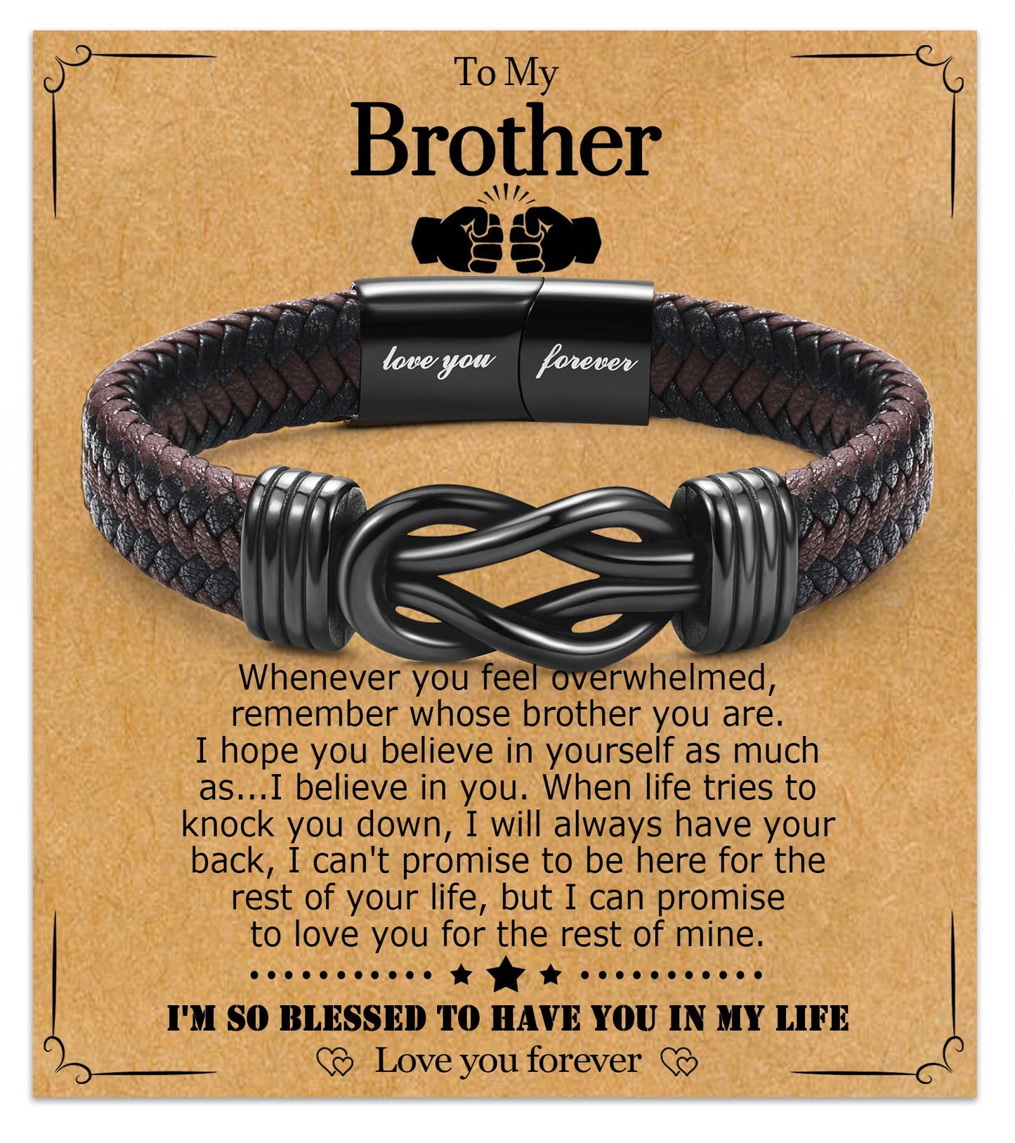 WIKHIA Gifts for Brother from Brother Sister, Cool Infinity Leather Bracelet Christmas Birthday Jewelry Present Ideas for Men