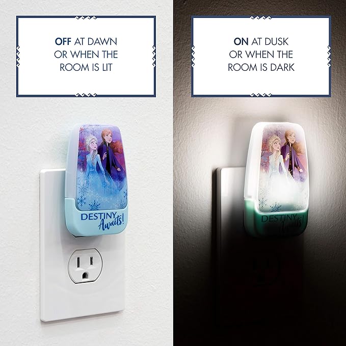 Disney Frozen 45670 LED Night Light, Anna and Elsa, Princess, Plug-in, Dusk-to-Dawn Sensor, Girl's Room Decor, UL-Certified, Ideal for Bedroom, Nursery, Bathroom, Kid's Playroom