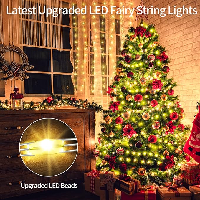 2 Pack Each 132 FT 400 LED Fairy Lights Plug In Christmas Lights Outdoor Decorations Waterproof String Lights with Timer 8 Modes Memory for Holiday Wedding Party Tree Wall Bedroom Garden-Warm White